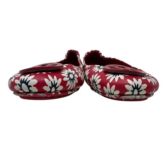Tory Burch Minnie Leather Red Floral Ballet Flats 9.5 - Picture 7 of 7
